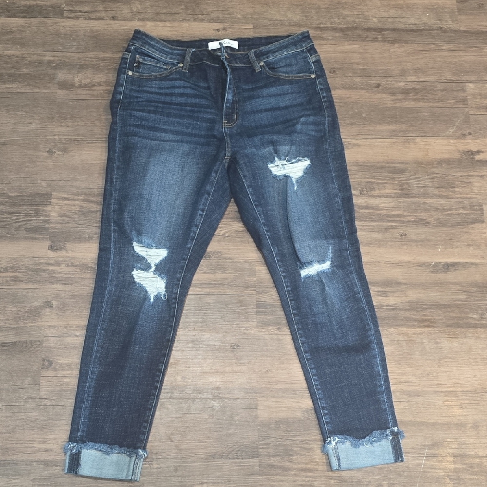 KanCan Blue Ankle Cropped Distressed Jeans